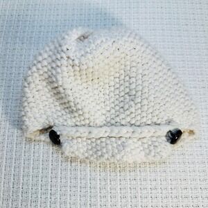 Delias Womens Cream Knit‎ Beret Hat Button Detail
